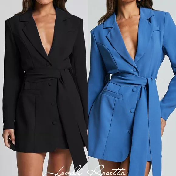 Stylish Black Tie Waist Blazer Dress - Picture 4 of 10